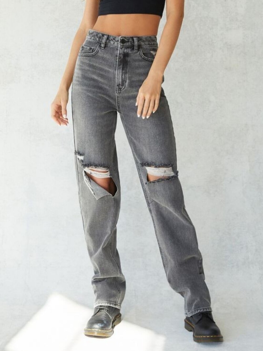 Pacsun Washed Black High Rise Distressed Ripped 90s Boyfriend Jeans